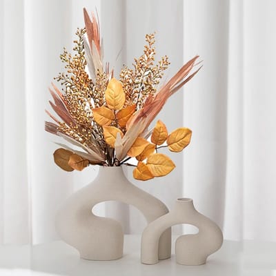 Dailygoods - Set van 2 vazen, keramische vazen, decoratie zonder bloemen, bloemenvaas, wit, decoratief, esthetisch voor woonkamer, kamerdecoratie, kantoordecoratie en decoratie slaapkamer