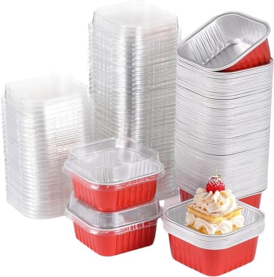Mini Bakvormpjes - Taartdozen - Individueel Bakken - Voedselveilige Aluminiumfolie - 100 Stuks - Rood