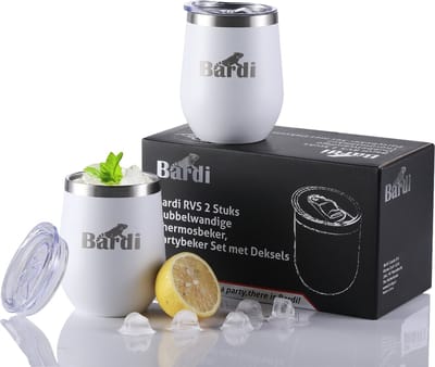 Bardi RVS 2 Stuks Dubbelwandige Thermosbeker - Koffie Thee Koffiebeker Mokken Thermosbeker Travel Mug Trein Vaatwasbestendig - WIT