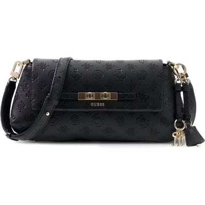 GUESS schoudertas Carmella Flap Crossbody Black Logo zwart