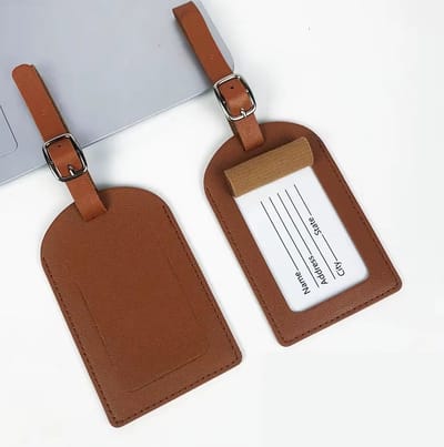 Actie4you® - Kofferlabels - Bagagelabels - Leer - Venster - 2 stuks – Bruin