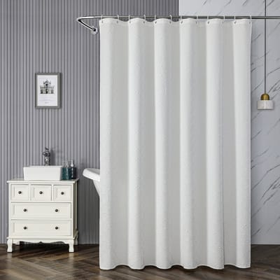 Floraweg Douchegordijn,douchegordijnen voor badkamer 3D embossing diamant kraam douchegordijn, wasbaar waterdichte stof stofdouche gordijn set met 12 haken, 72 x 72 inch(180cmX180cm) -Wit