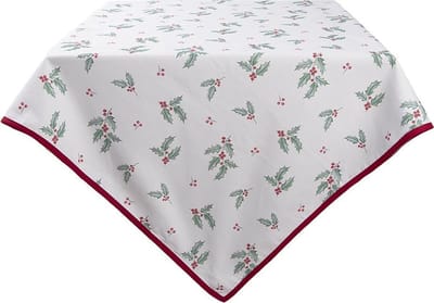 Clayre & Eef Tafelkleed 130x180 cm Wit Rood Katoen Rechthoek Hulstbladeren Tafellaken