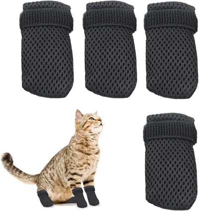 Allecto Plus - Anti-kras Kattenlaarzen & Kattenklauwhoezen - Hondensokken - Gaas Kattenwanten - Hondenschoenen - Kattenpootbeschermer - Nagels & Baden - Set van 4 - Zwart