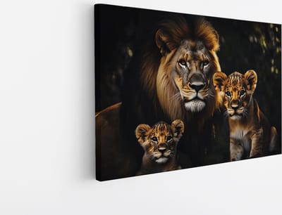 Saammp Canvas Schilderij - Leeuwen familie in de jungle - Natuur - Dieren - 45x30 - Foto op canvas - Wanddecoratie - Muurdecoratie Woonkamer - Slaapkamer decoratie - Canvas Print