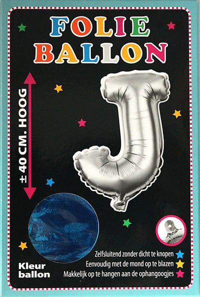 Folieballon - J - Letter Blauw - 40cm - Folie - Ballon - Zelfsluitend - Eenvoudig Met Mond Opblazen - Ophangoogjes - Touche Cards
