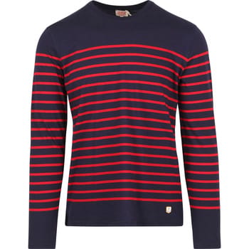 Armor-Lux Port-Louis T-Shirt Strepen Donkerblauw Rood - Maat XXL - Heren - Casual T-shirts