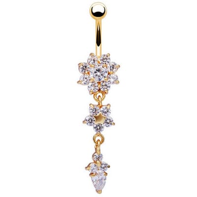 1 st Sexy Hangende Navelpiercing Buikpiercing Kristal Chirurgisch Staal 14g Dames Lichaams Sieraden Barbell goud