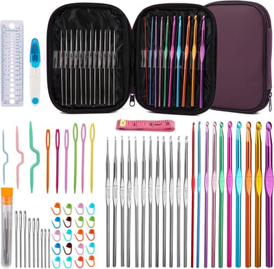 60 Stuks Haaknaalden Set, Haaknaalden Set met Opbergdoos, Ergonomische Breinaalden, Stompe Naalden, Steekmarkeerders, DIY Handbreigereedschap voor Beginners.