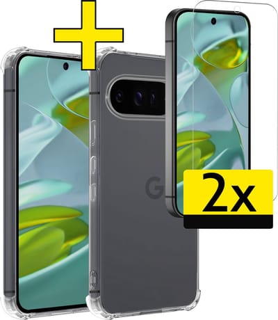Hoesje - Met Screenprotector - 2 Stuks - Geschikt voor Google Pixel 10 Pro - Sterk & Shockproof - Siliconen Case - Back Cover - Telefoon Hoes - Shock Proof - Telefoonhoesjes - Transparant