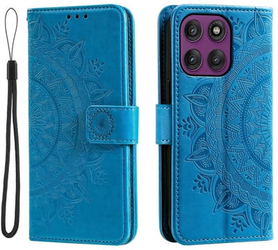Hoesje Geschikt voor Motorola Moto G86 - Mandala Book Case met Pasjeshouder - Beschermhoes met Portemonnee Blauw