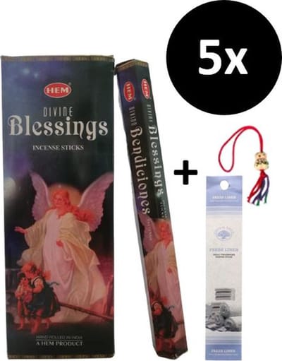 Wierook - Wierookstokjes - 5 Kokers - 100 Stokjes + 5 Mini Stokjes En 1 Gelukspoppetje - Geur Divine Blessings
