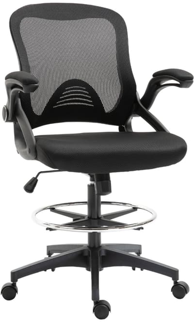 OKWISH Vergaderstoelen - Ergonomische Bureaustoel Met Armleuningen En Handgreep - Wieltjes, Voetsteun, Stehfunctie Voor Lange Uren - 64×60×126 cm - Metaal - Zwart
