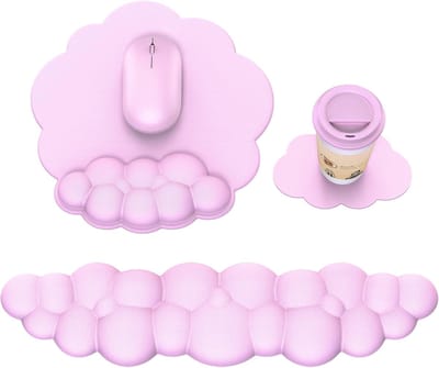 Oneay 3-delige set - Cloud muismat met polssteun, Cloud toetsenbord polssteun, muismat polssteun, ergonomische toetsenbord- en muispolssteun (zwart)