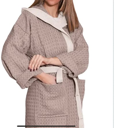 Re Sole Big waffle badjas met capuchon bruin xl