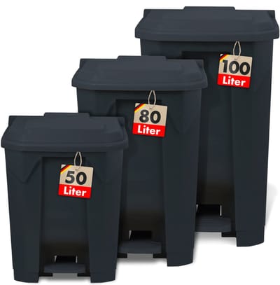 FLOORDIREKT Olaf Afvalemmer - Afvalemmer voor Keuken en Kantoor - Afvalscheidingssysteem - Pedaalemmer met Opstapmechanisme - Grijs - 100 L