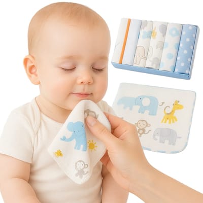 8 stuks baby washandjes – 21×21 cm – Extra zacht & absorberend – Blauw aapje design – >95% katoen – Machinewasbaar – Perfect kraamcadeau – Voor pasgeborenen & baby’s