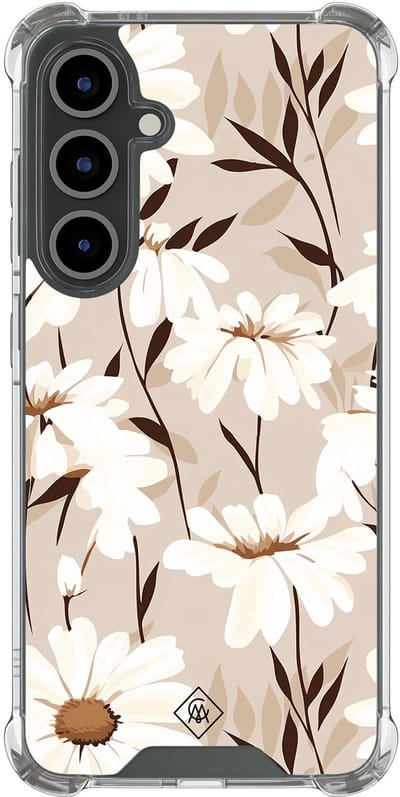 Casimoda® hoesje - Geschikt voor Samsung Galaxy S24 FE - In Bloom - Shockproof case - Extra sterk - TPU/polycarbonaat - Bruin/beige, Transparant
