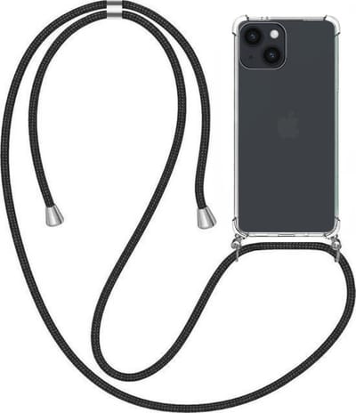 Telefoonhoesje Geschikt voor iPhone 14 met Koord en Stootrand - TPU Backcover Shockproof met Lanyard - Smartphonica geschikt voor iPhone 14