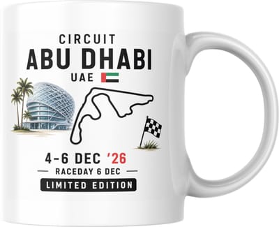 Hip met Pit Creaties - F1 Mok Abu Dhabi 2026 - Formule 1 Circuit Mok - Grand Prix Abu Dhabi 4-6 DEC '26 - Racedag 6 DEC - F1 Cadeau - Limited Edition Racefan Merchandise