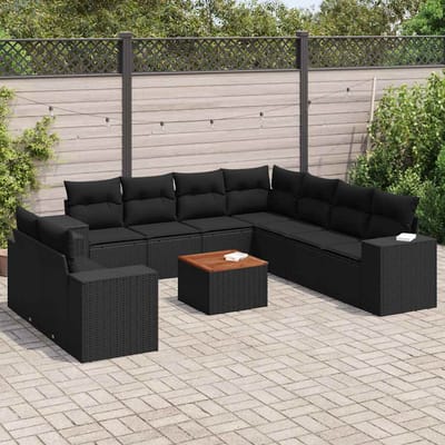 vidaXL - 10-delige - Loungeset - met - kussens - poly - rattan - zwart