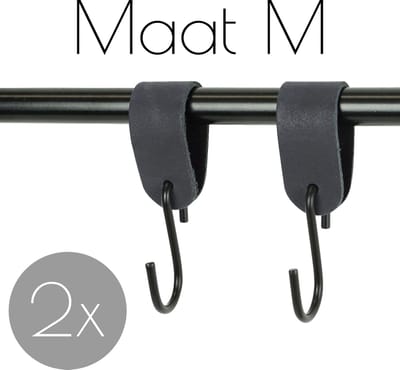 2x Leren S-haak hangers - Handles and more® | NAVY - maat M  (Leren S-haken - S haken - handdoekkaakje - kapstokhaak - ophanghaken)
