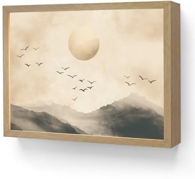 Wandlamp 40x30 cm - Oplaadbaar - Landschap - Japandi - vogel - Wandlampen binnen woonkamer - Slaapkamer lamp - Decoratieve nachtlamp - Vloerlamp draadloos