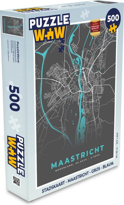Puzzel Stadskaart - Maastricht - Grijs - Blauw - Legpuzzel - Puzzel 500 stukjes - Plattegrond