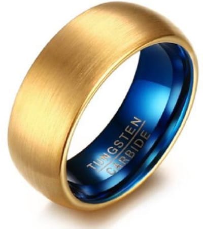 Schitterende Wolfraamcarbide ring | Gold plated | Blauw | 8 mm. breed | Uniek model | Jonline
