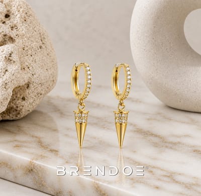 Brendoe Goudkleurige Spike Hangoorbellen Dames – Oorringen met Zirkonia – Elegante Cone Oorbellen