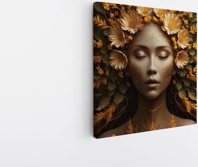 Saammp Canvas Schilderij - Vrouw met haar van bloemen - abstract - 20x20 - Foto op canvas - Wanddecoratie - Muurdecoratie Woonkamer - Slaapkamer decoratie - Canvas Print