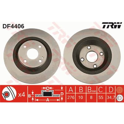 Remschijf TRW DF4406 achter, volledig, 1 Stuk