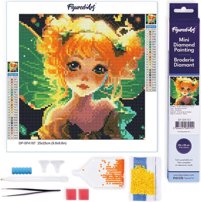 Figured'Art Mini Diamond Painting set Volwassenen 25x25 cm Mooi Klein Elfje - 5D DIY Art full drill ronde diamant - Opgerold canvas