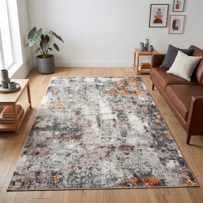 TAPISO Bari Vloerkleed Abstract Verweerd Patroon Antislip Tapijt Woonkamer Slaapkamer Zwart Grijs Multicolor Oranje Modern Design Oeko-Tex 80x150
