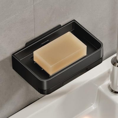 Zeephouder van aluminiumlegering zonder boren Badkamerzeepschaal met afvoerwater Muurzeepschaalorganizer Badkameraccessoires zwart