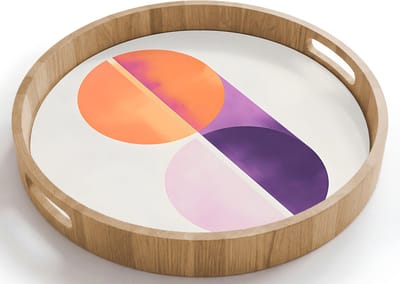 Dienblad rond 40x40 cm - Schootdienblad hout - Cirkels - Abstract - Paars - Borrelplank rechthoek - Plateau houten dienbladen