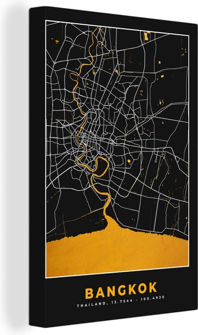 Canvas Schilderij Bangkok - Goud - Plattegrond - Stadskaart - Kaart - 20x30 cm - Wanddecoratie