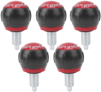 Fitness Pop-pull Pin met Glad Kunststof Handvat voor Trainingswielen - Set van 5, 50 x 45 mm, Zwart Rood, Ideaal voor Krachttraining en Mobiliteitsoefeningen