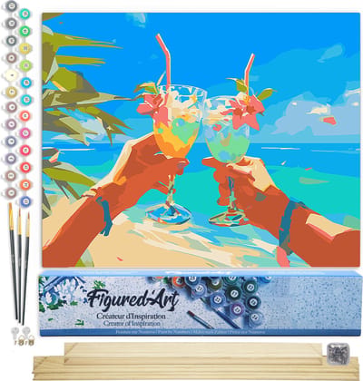 Figured'Art Schilderen op Nummer Volwassenen canvas Toast op het strand- Handwerk acrylverf Kit DIY Compleet - 40x50cm met DIY houten lijst