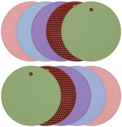 Dailygoods- Tafelmat 10 Stuks - Siliconen - Hittebestendig - Antislip - Vouwbaar - Diameter 17,5 cm - Geschikt voor vaatwasser - Onderzetter