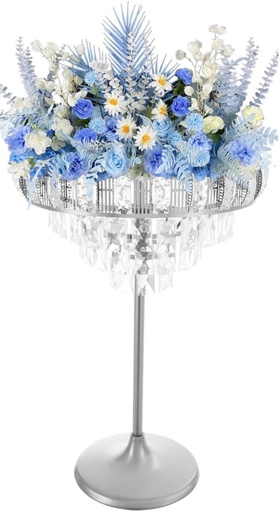 Bruiloft Bloemenstandaard Zilver Acryl Kristallen Vazen Metalen Voetstuk Standaards Bloemen Display Rek