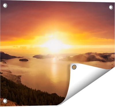 Gards Tuinposter Zonsondergang in de Bergen met Wolken - 50x40 cm - Tuindoek - Tuindecoratie - Wanddecoratie buiten - Tuinschilderij