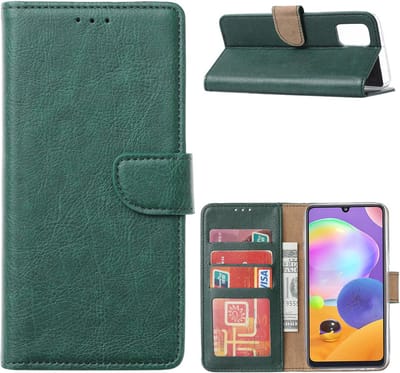 Multimedia & Accessoires PU Lederen Wallet Book Case Hoesje geschikt voor Samsung Galaxy A13 4G – Groen - Portemonnee – Met Stand – Kaarthouder – Pasjes Houder – Magneet Sluiting – Bookcase