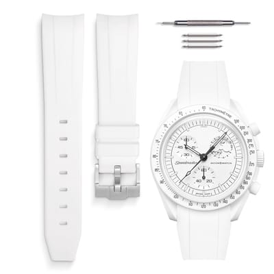 Dailygoods- Horlogeband 20 mm - Vloeibare Siliconen - Compatibel met Omega x Swatch MoonSwatch - Installatiekit Inbegrepen - Curved End - Perfecte Pasvorm - Horlogearmband