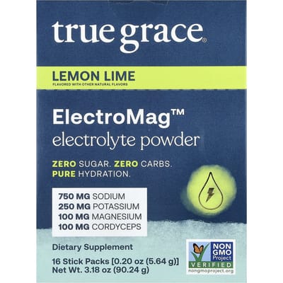 True Grace, ElectroMag™, Elektrolytpoeder, Citroen Limoen, 16 Stickverpakkingen, 5,64 g (0,20 ons) Elk