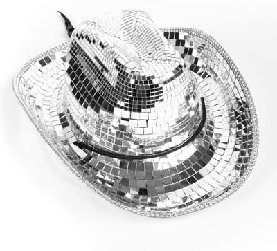 KIMU® Cowboyhoed Spiegeltjes Zilver - Disco Hoed Spiegelbol Discobol Spiegelbal Discobal - Glitter Cowgirl Western Cowboy Rodeo Spiegels Festival