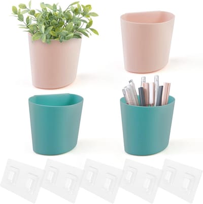 Wand Caddy Penhouders 4-Pack Organizer voor Stiften, Afstandsbedieningen, Krijt en Witborden