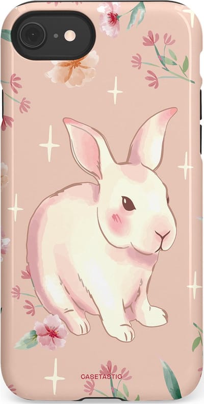 Casetastic Hoesje Geschikt voor Apple iPhone 7/8/SE - Stijlvolle Beschermende Duo-layer Case - Schattig konijntje