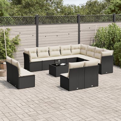 vidaXL - 13-delige - Loungeset - met - kussens - poly - rattan - zwart