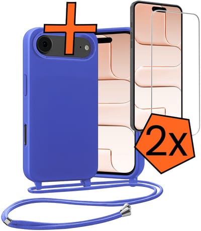 Hoesje Geschikt voor iPhone Air Hoes Met Telefoonketting Met 2x Screenprotector - Backcover Geschikt voor iPhone Air Case Met Koord - Felblauw